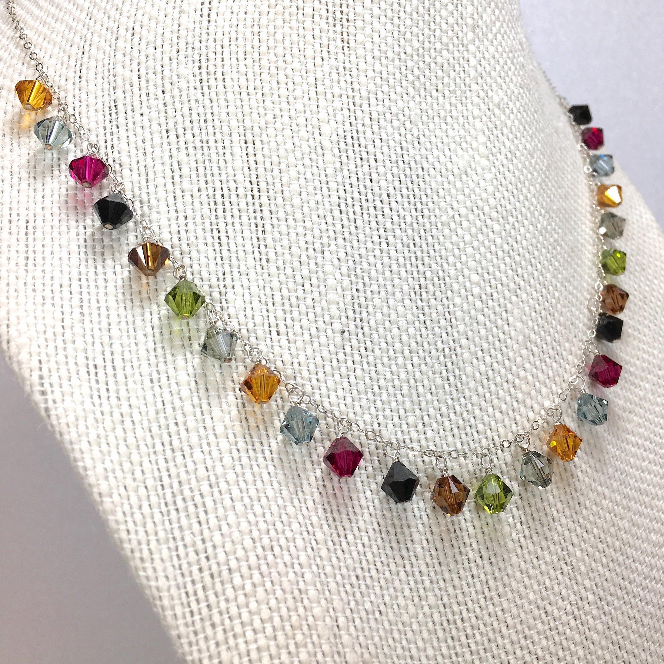 Crystal Bead Necklace on Sterling Silver Chain 25.6